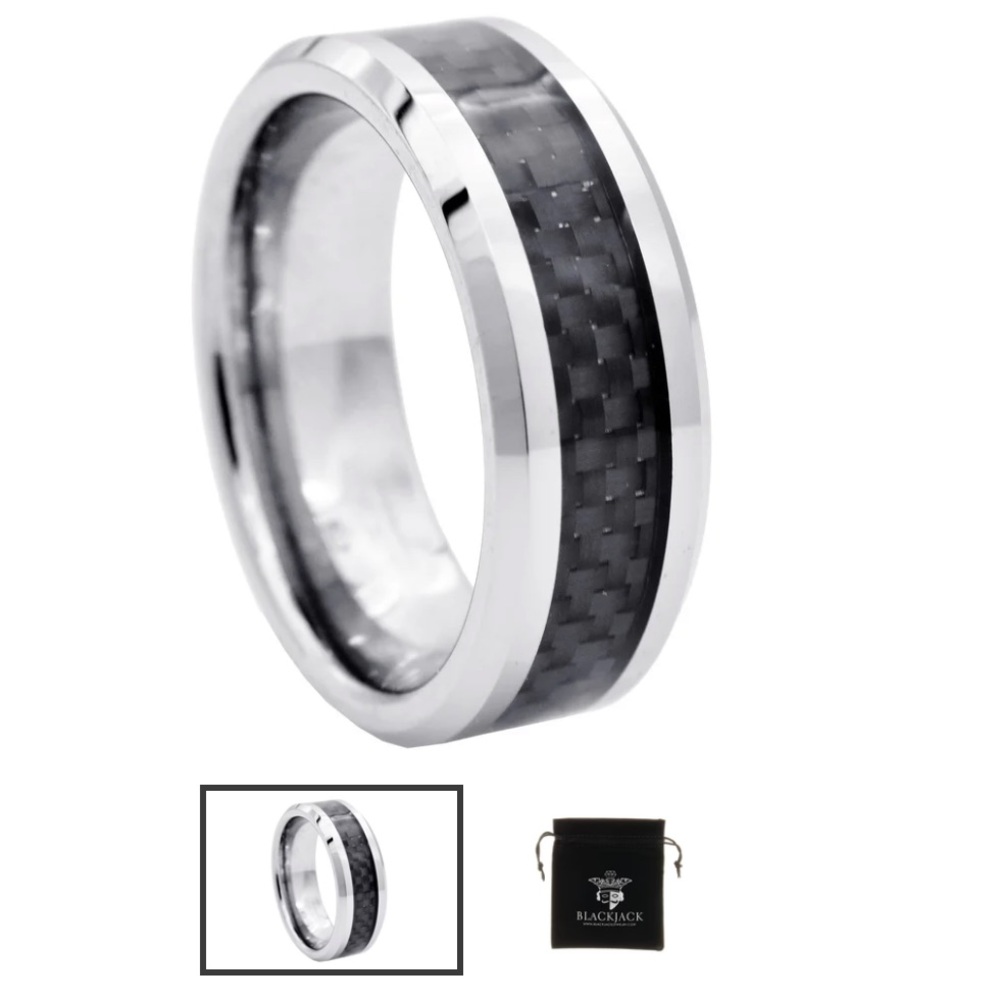 Mens Tungsten Band
Ring With Carbon Fiber